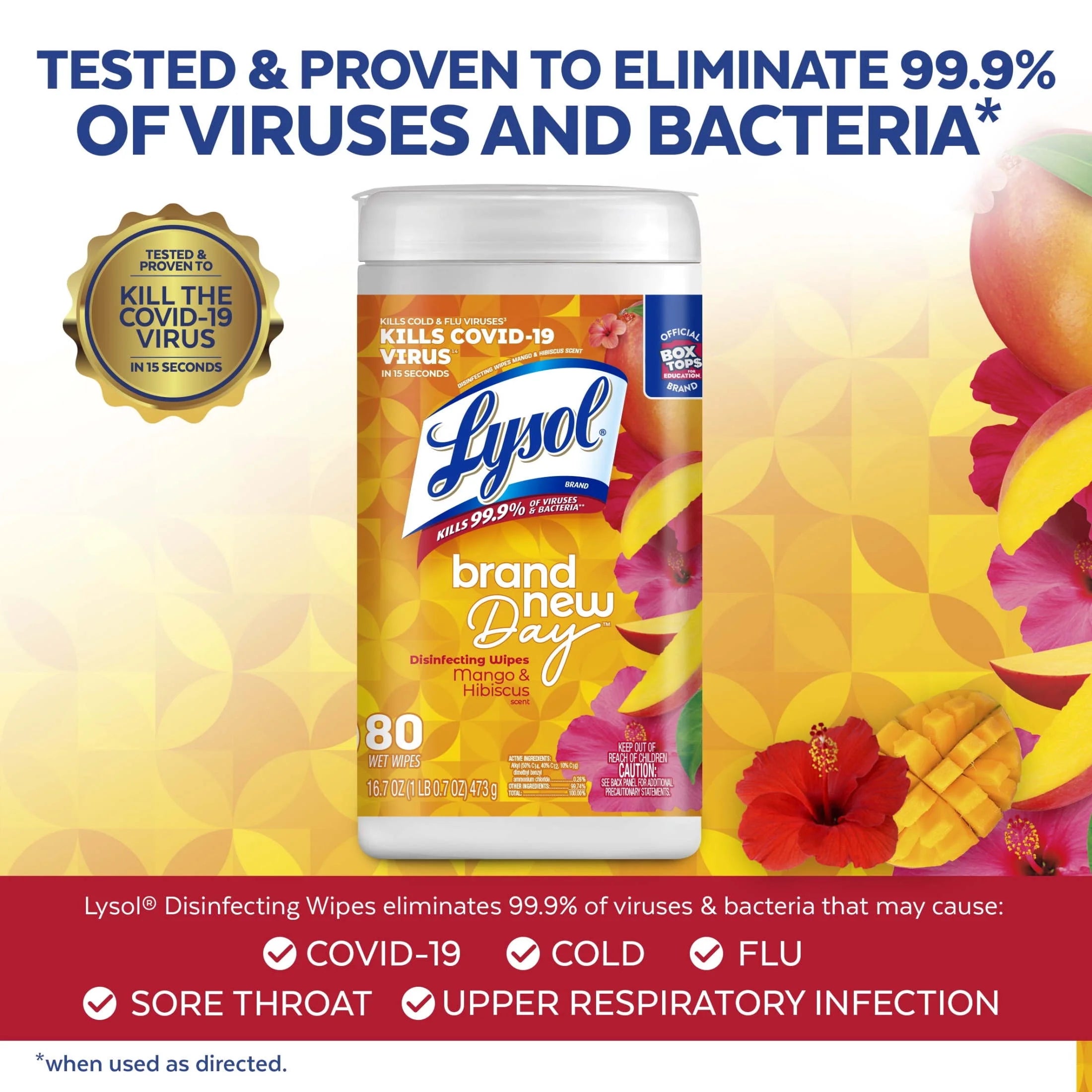 Lysol® Disinfectant Wipes, Multi-Surface Antibacterial Cleaning Wipes, for Disinfecting and Cleaning, Brand New Day Mango & Hibiscus 80Ct