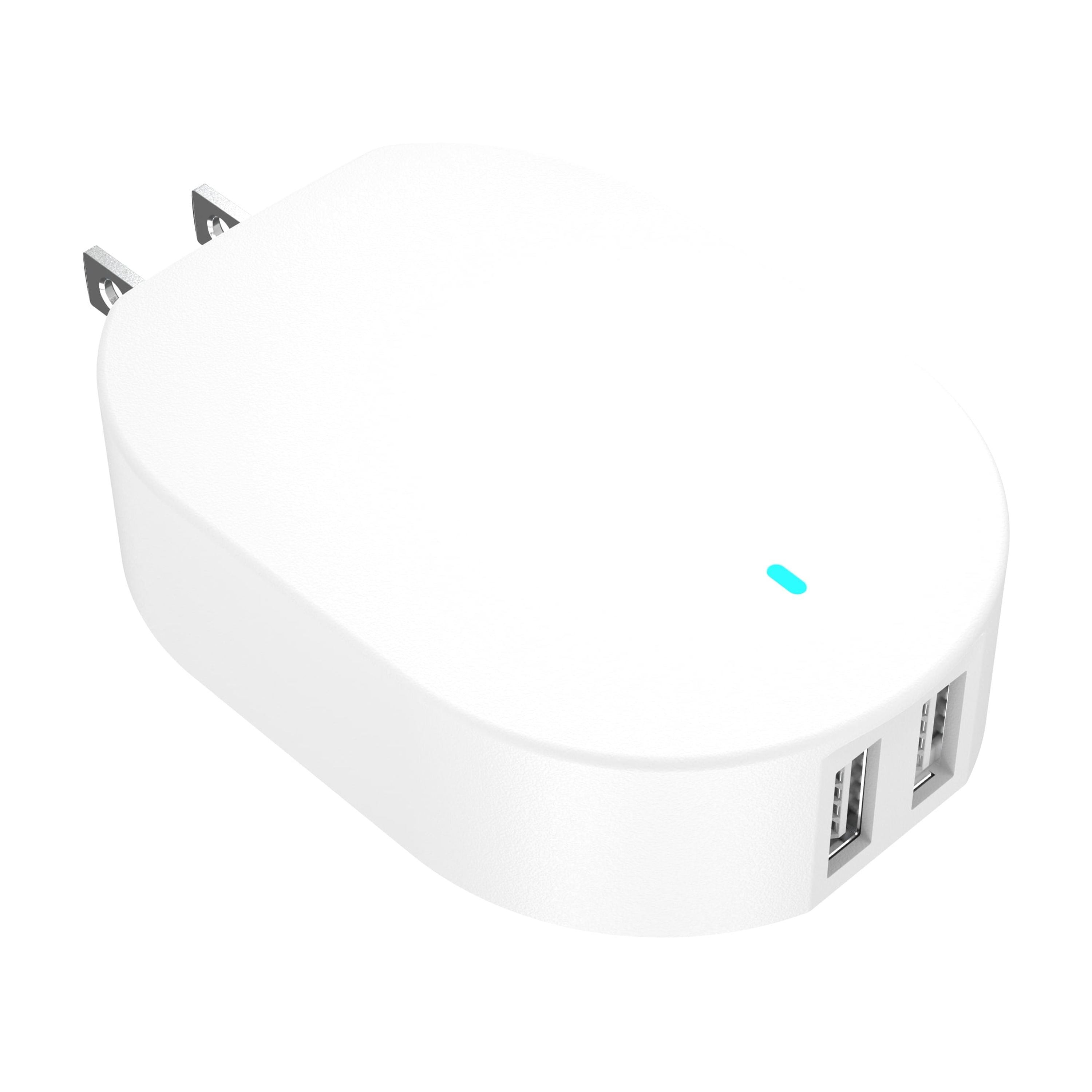 Onn 24W Dual USB-A Port Wall Charger with 3Ft USB-C to USB Cable, Foldable Plug, White - Compatible with Iphone 17/16/15 Series, Samsung Galaxy, Google Pixel, and More
