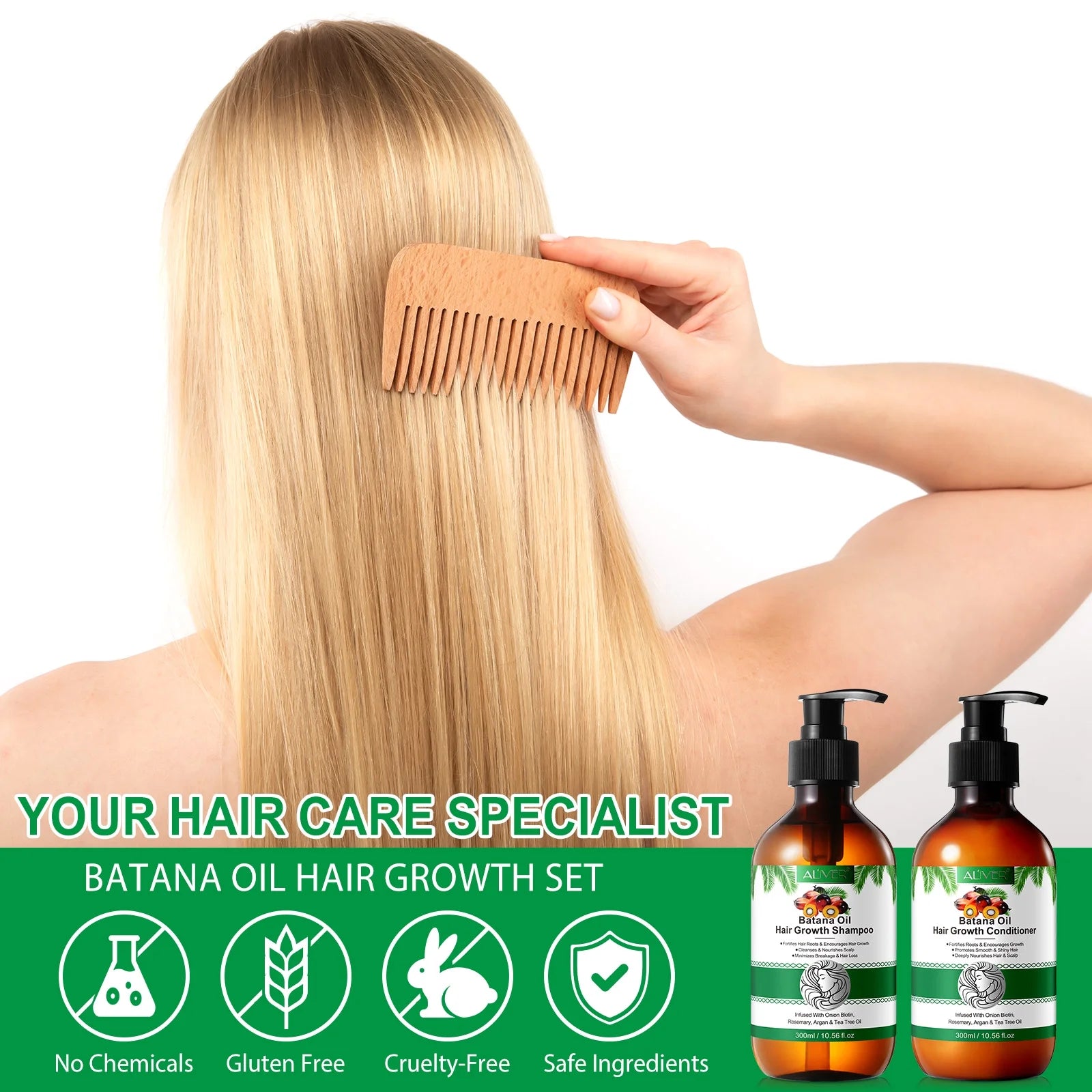 Aliver Batana Shampoo and Conditioner Set | Reduce Breakage Deep Moisturizing for Men & Women 10.56 Fl.Oz X2