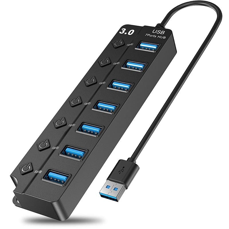 7 Port USB Hub Splitter 3.0 for Laptop Desktop USB Adapter with Individual Switc
