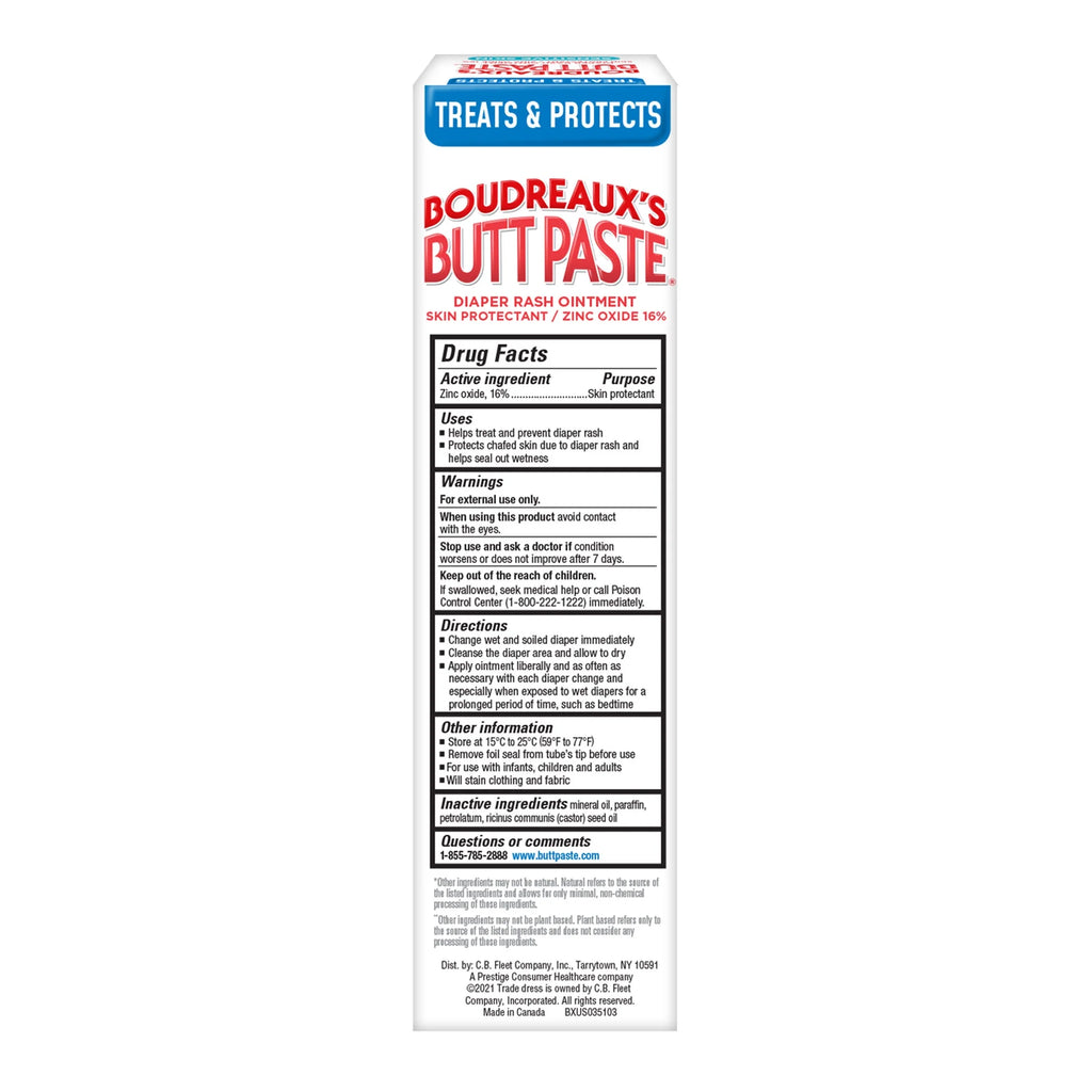 Boudreaux'S Butt Paste for Sensitive Skin Diaper Rash Cream, Ointment for Infant, 4 Oz Tube