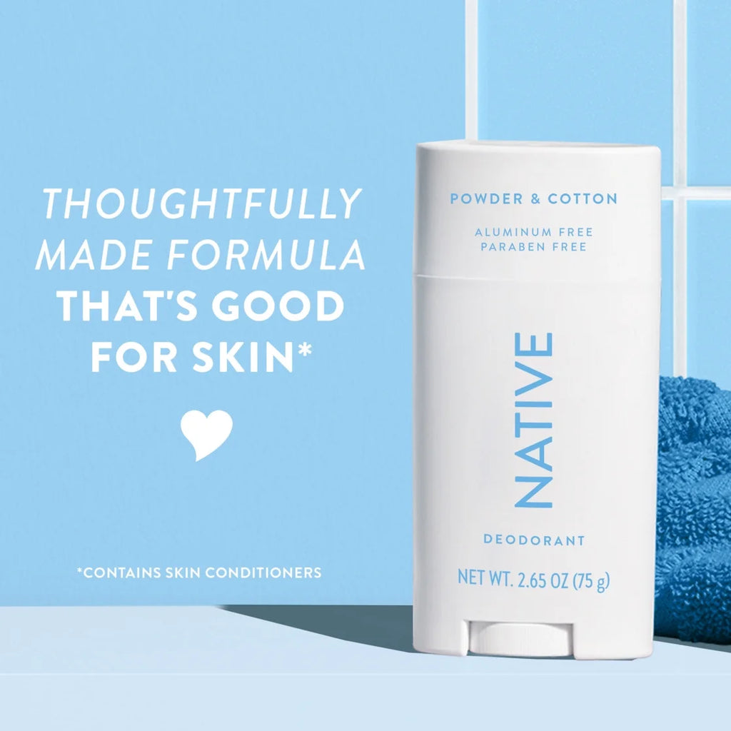 Native Deodorant, Aluminum Free, Powder & Cotton, for Women and Men, 2.65 Oz