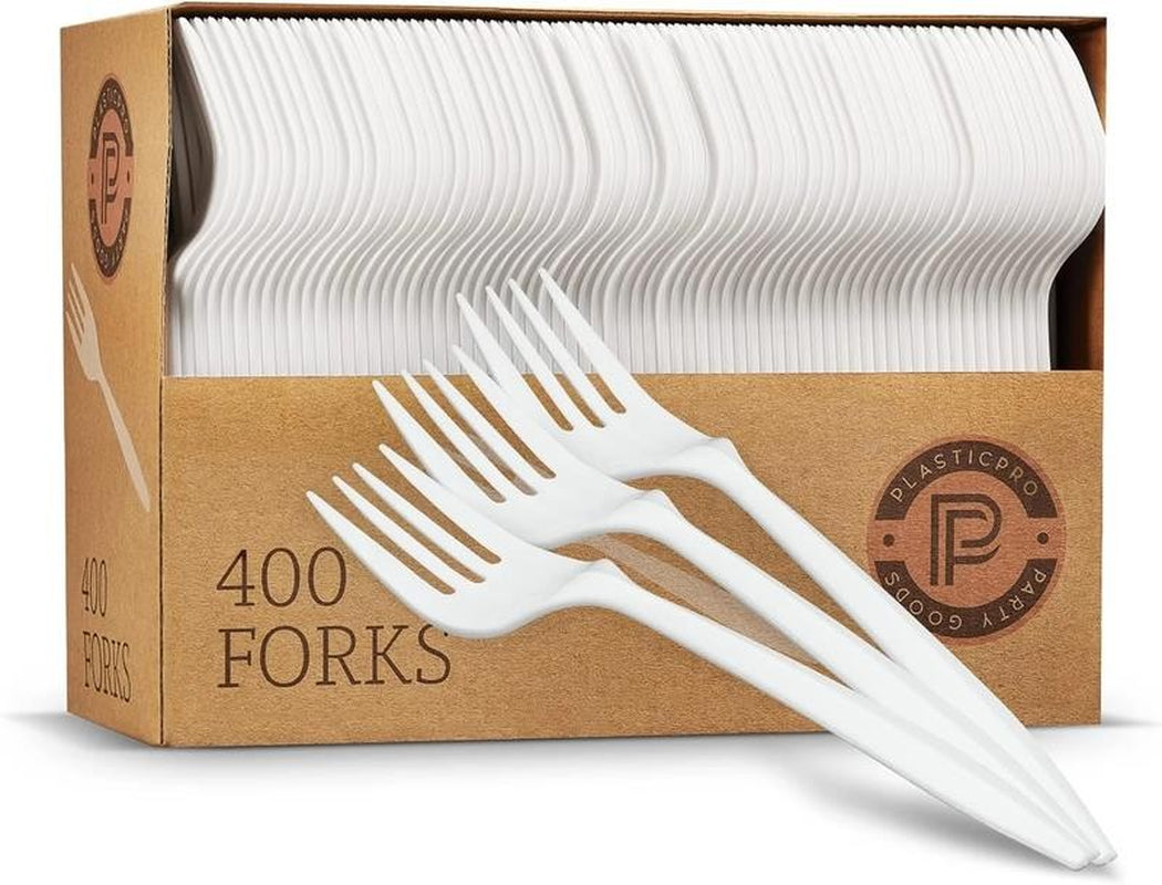 Disposable Plastic Forks Mediumweight Cutlery Utensils, 400 Pack