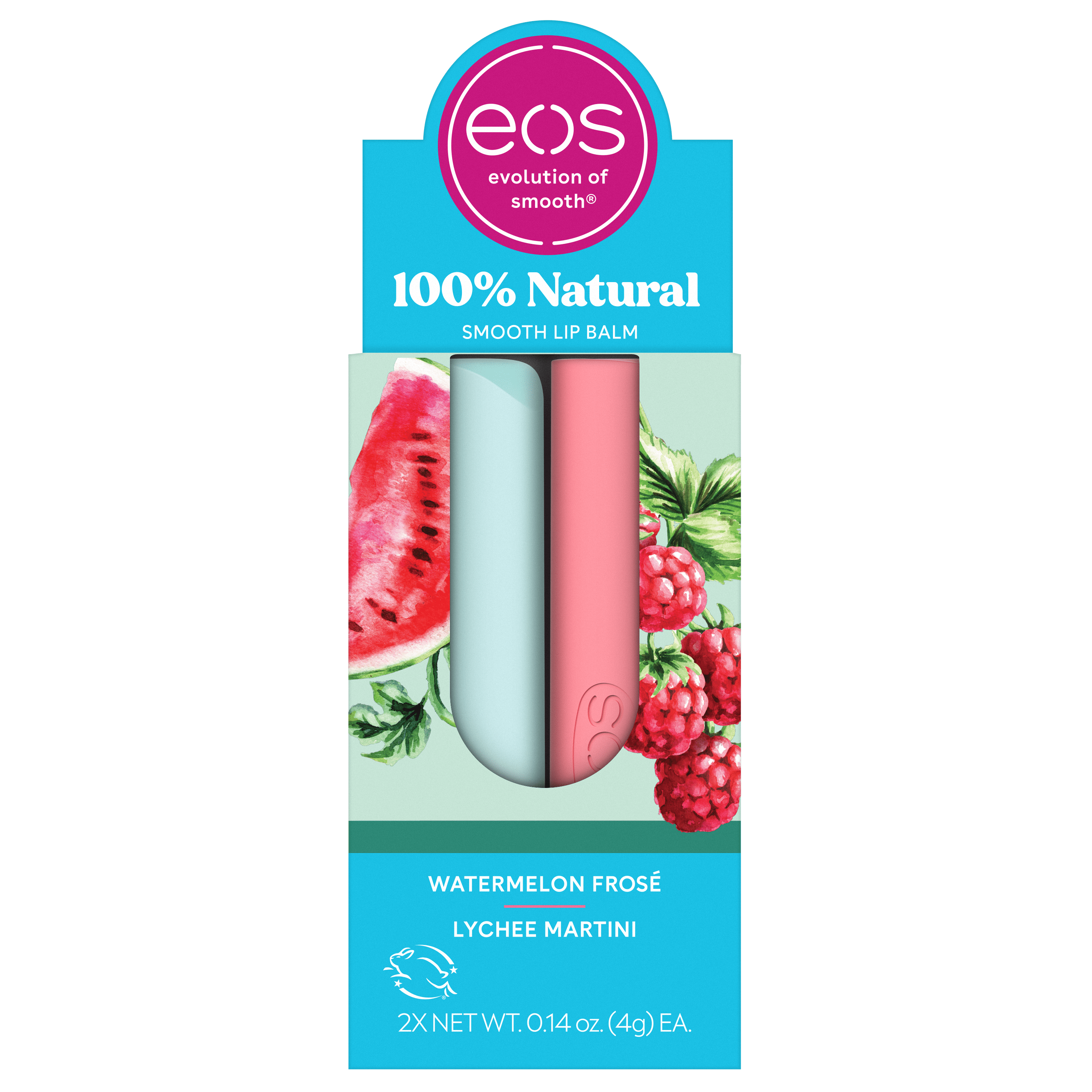 100% Natural Lip Balm- Watermelon Frosé & Lychee Martini, 2-Pack, 0.14 Oz
