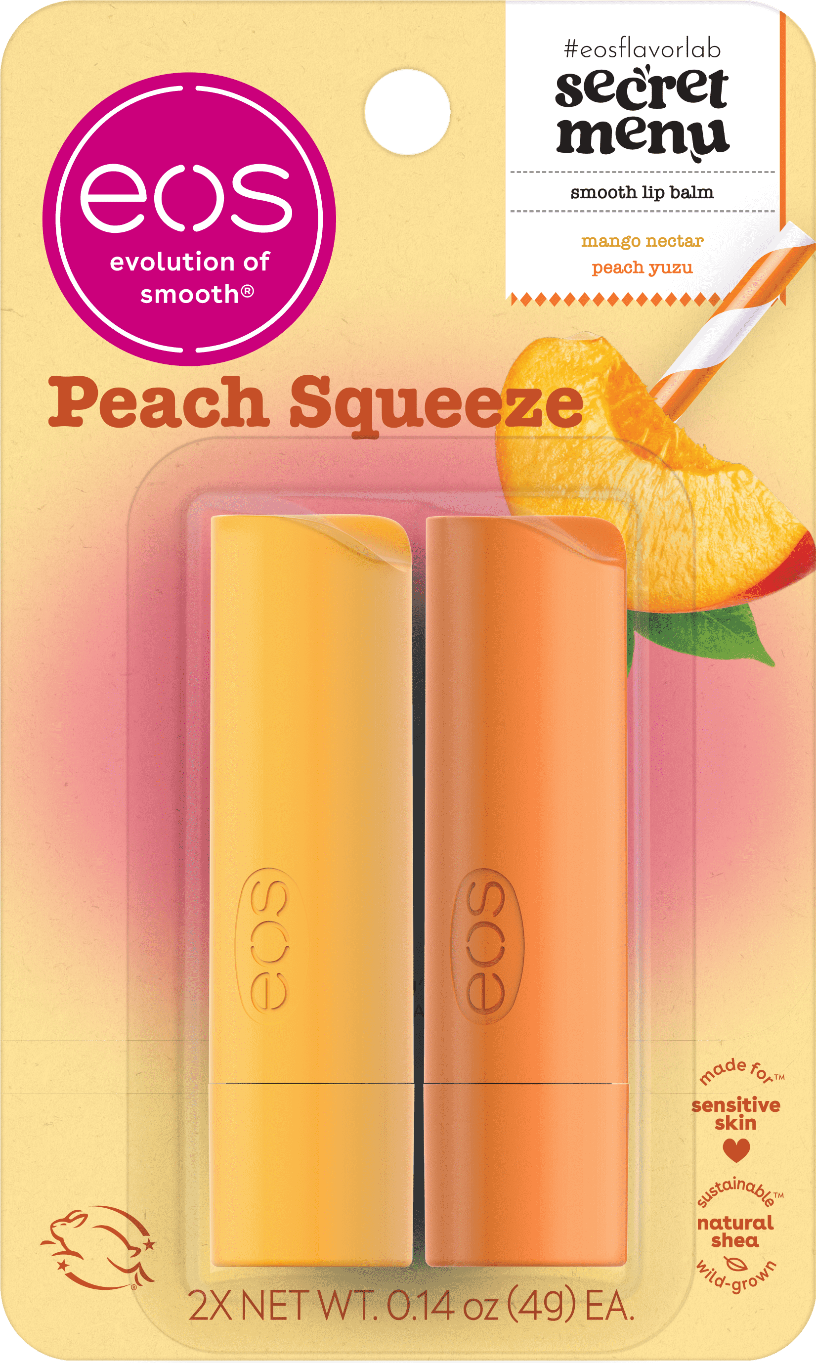 Eos Peach Squeeze Lip Balm Stick - 0.28Oz/2Pk