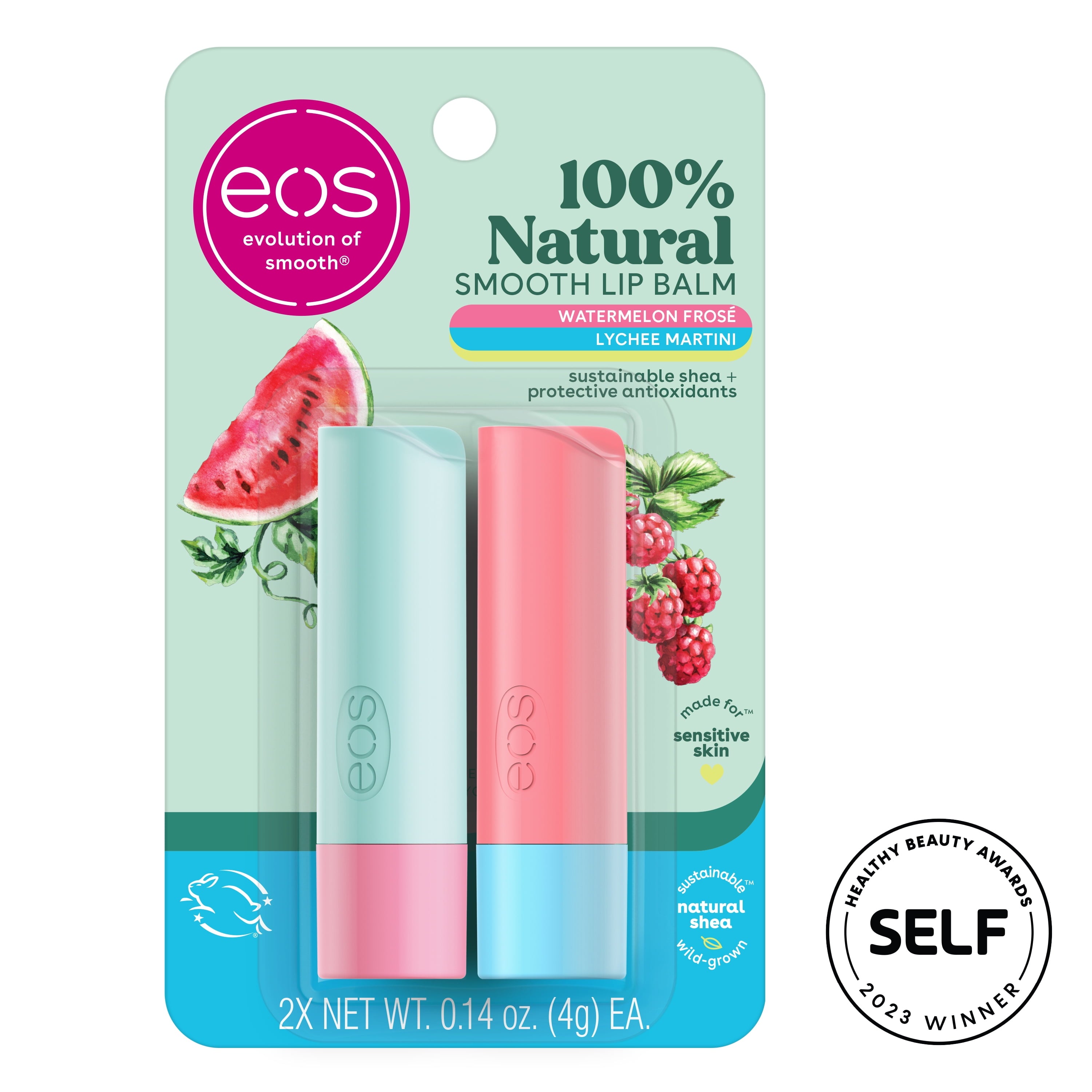 Eos Super Soft Shea Lip Balm - Watermelon Frose & Lychee Martini | 2-Pack