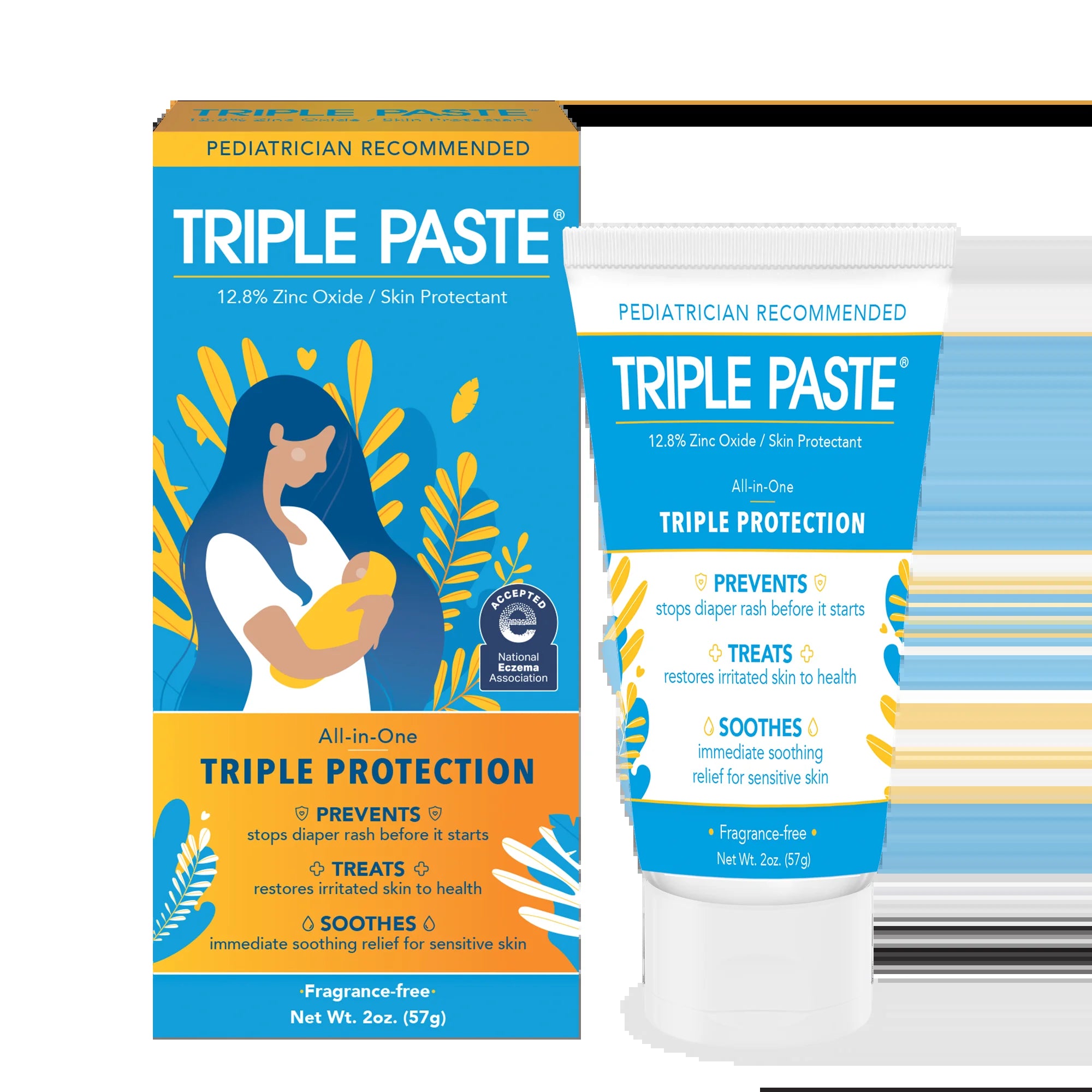 Triple Paste Diaper Rash Cream, Hypoallergenic Medicated Ointment for Babies, 2 Oz