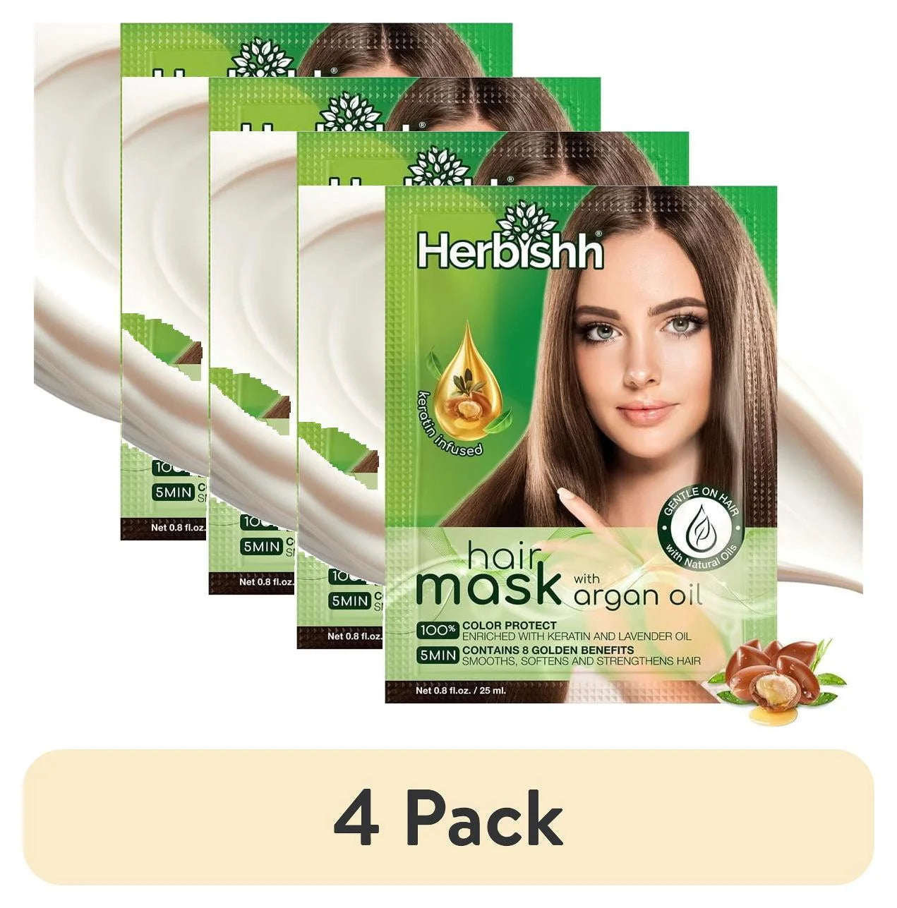 (4 Pack)  Argan Hair Mask with Keratin for Deep Conditioning & Hydration, Revives Frizzy & Damaged Hair, Sulfate & Paraben Free, 25 Ml
