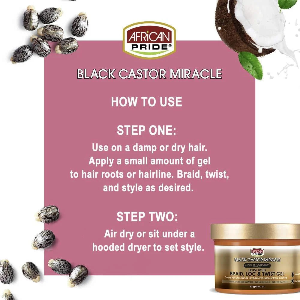 Black Castor Miracle 8 Oz. Extra Hold Braid, Loc, & Twist Gel