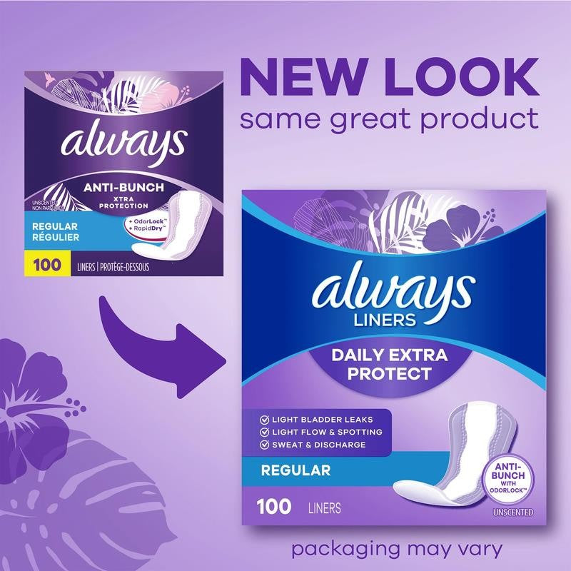 Daily Extra Protect Panty Liners, Long Length, Unscented, 108 Count