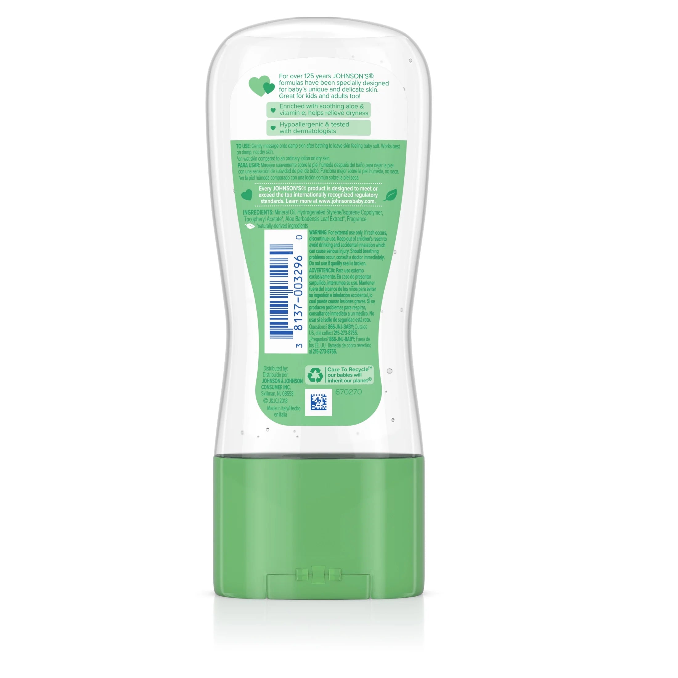 Johnson'S Baby Body Moisturizing Oil Gel, Aloe Vera & Vitamin E, Soothing, 6.5 Fl Oz
