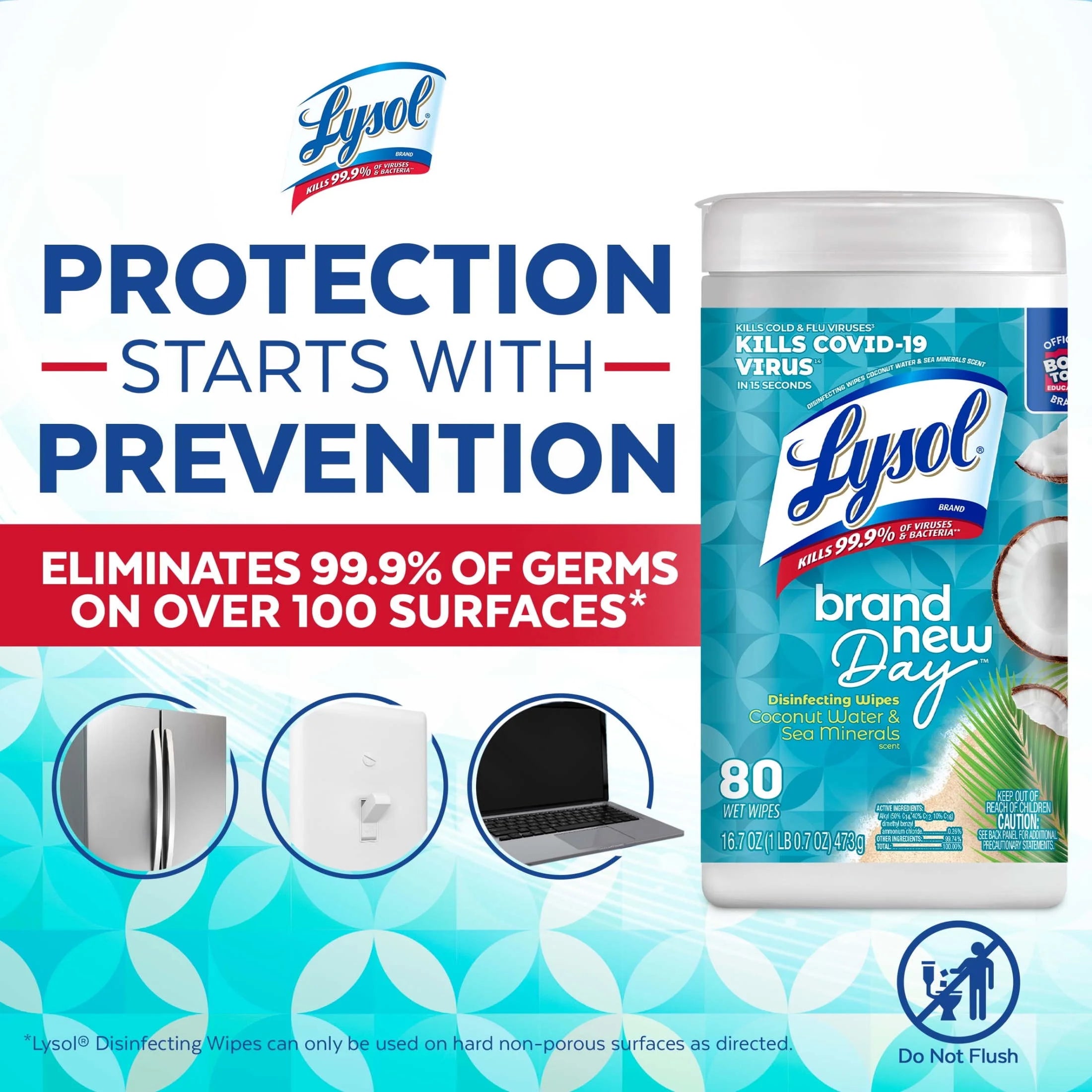 Lysol® Disinfectant Wipes, Multi-Surface Antibacterial Cleaning Wipes, for Disinfecting and Cleaning, Coconut & Sea Minerals, 80 Count