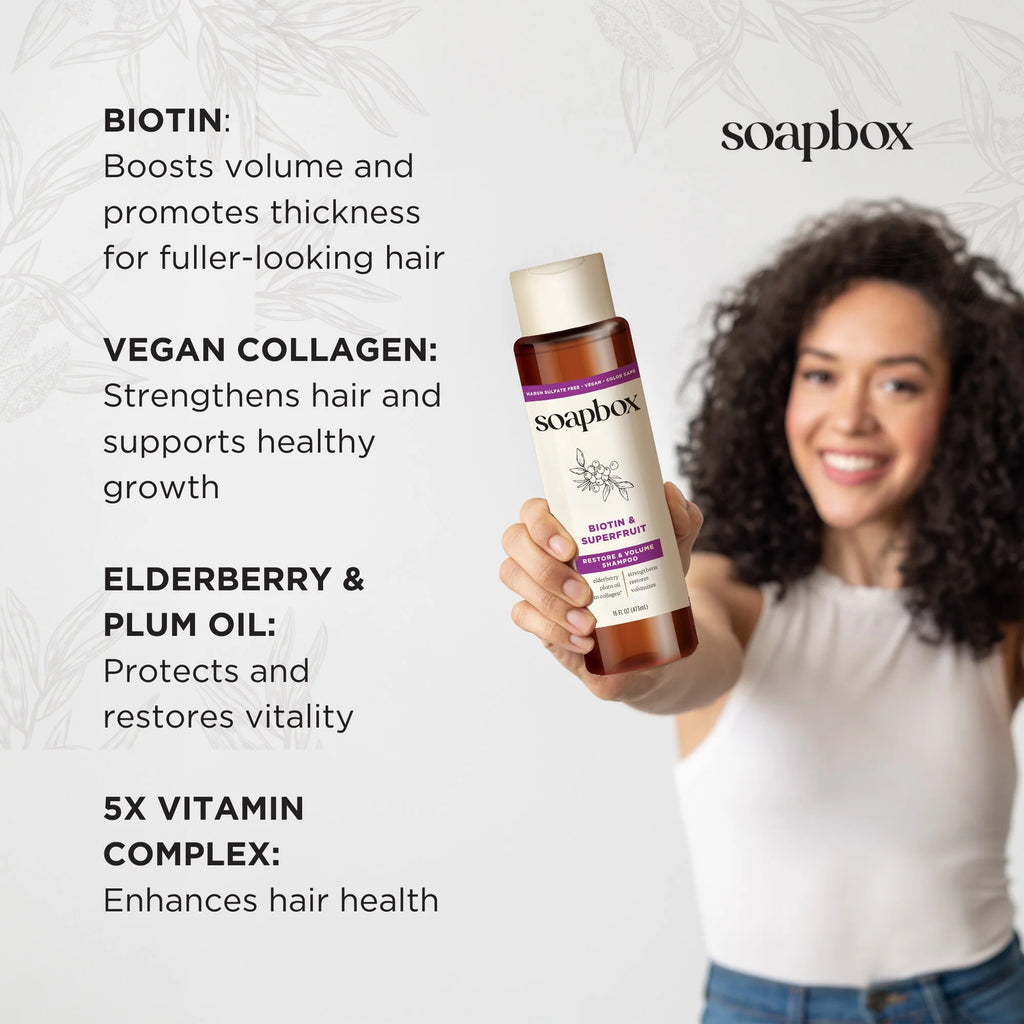 Biotin & Superfruit Volumizing Shampoo with Elderberry and Plum Oil, 16 Fl Oz