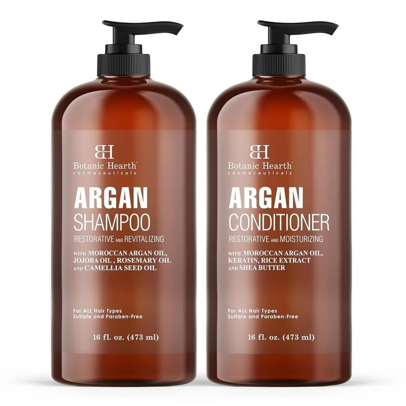 Argan Oil Shampoo and Conditioner Set | 16 Fl Oz Each with Keratin, Restorative