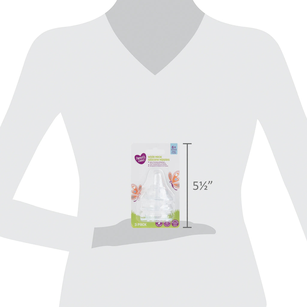 (3 Pack) Parent'S Choice Wide Neck Silicone Nipples, 6+ Months, 3 Pack