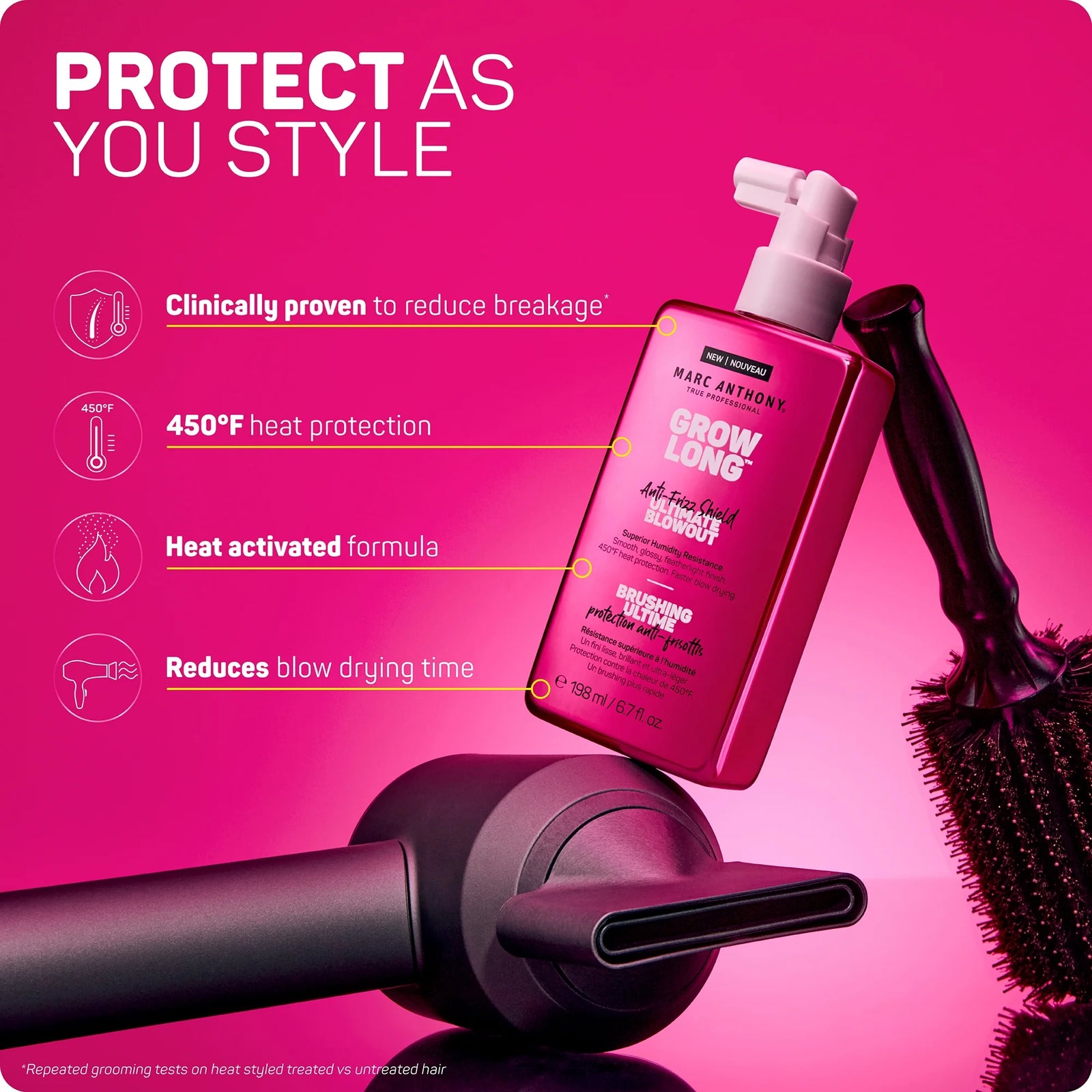 Grow Long Anti-Frizz Shield Ultimate Blowout, for All Hair Types, 6.7 Fl Oz