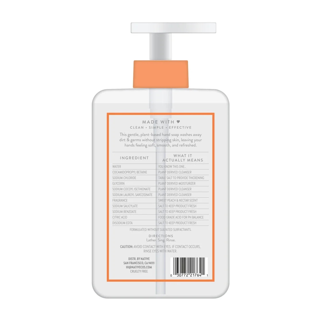 Native Sweet Peach & Nectar Liquid Hand Soap 13 Fl Oz