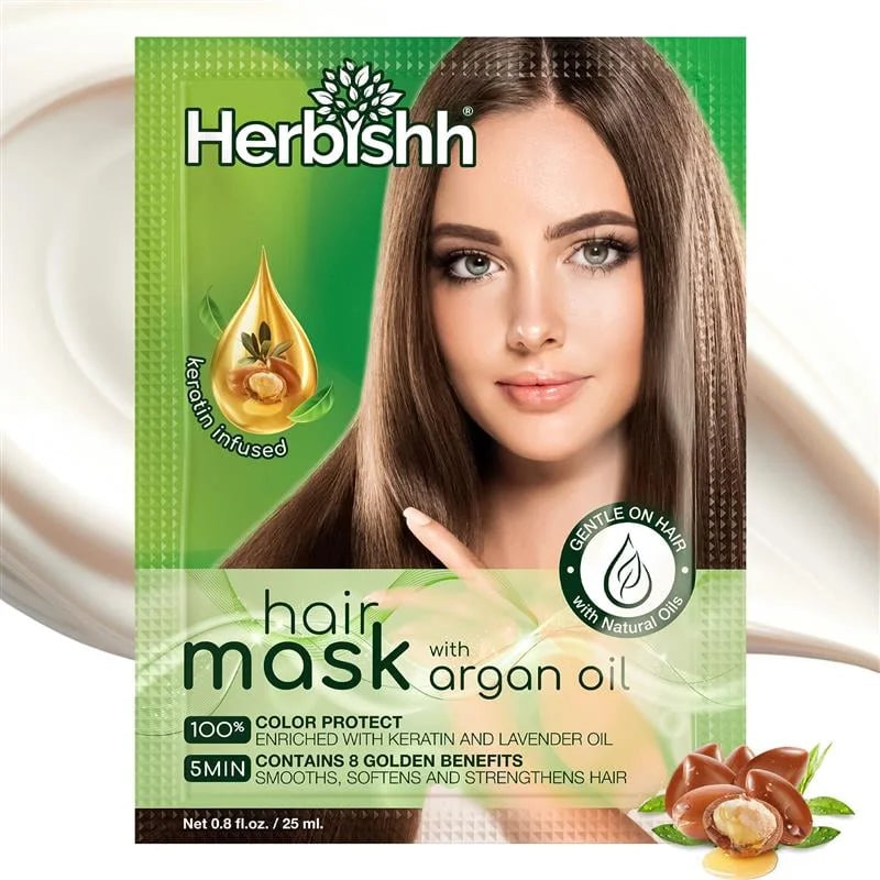 (4 Pack)  Argan Hair Mask with Keratin for Deep Conditioning & Hydration, Revives Frizzy & Damaged Hair, Sulfate & Paraben Free, 25 Ml