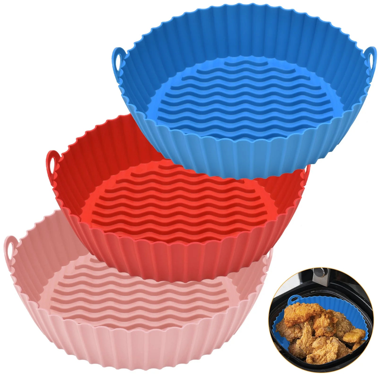 3 Pack Air Fryer Silicone Liners Pot for 3 to 5 QT, Air Fryer Silicone Basket Bo