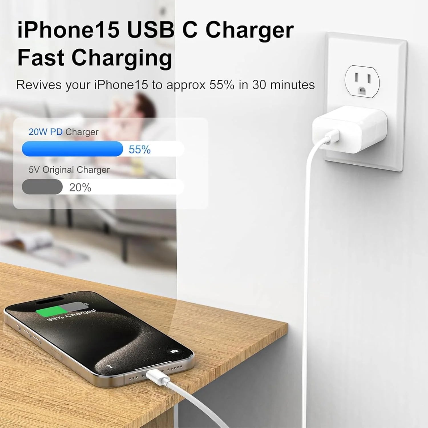 For Iphone 15 16 Android Phone Fast Charger 20W PD USB C Wall Charger with 3FT Fast Charging Cable Compatible Iphone
