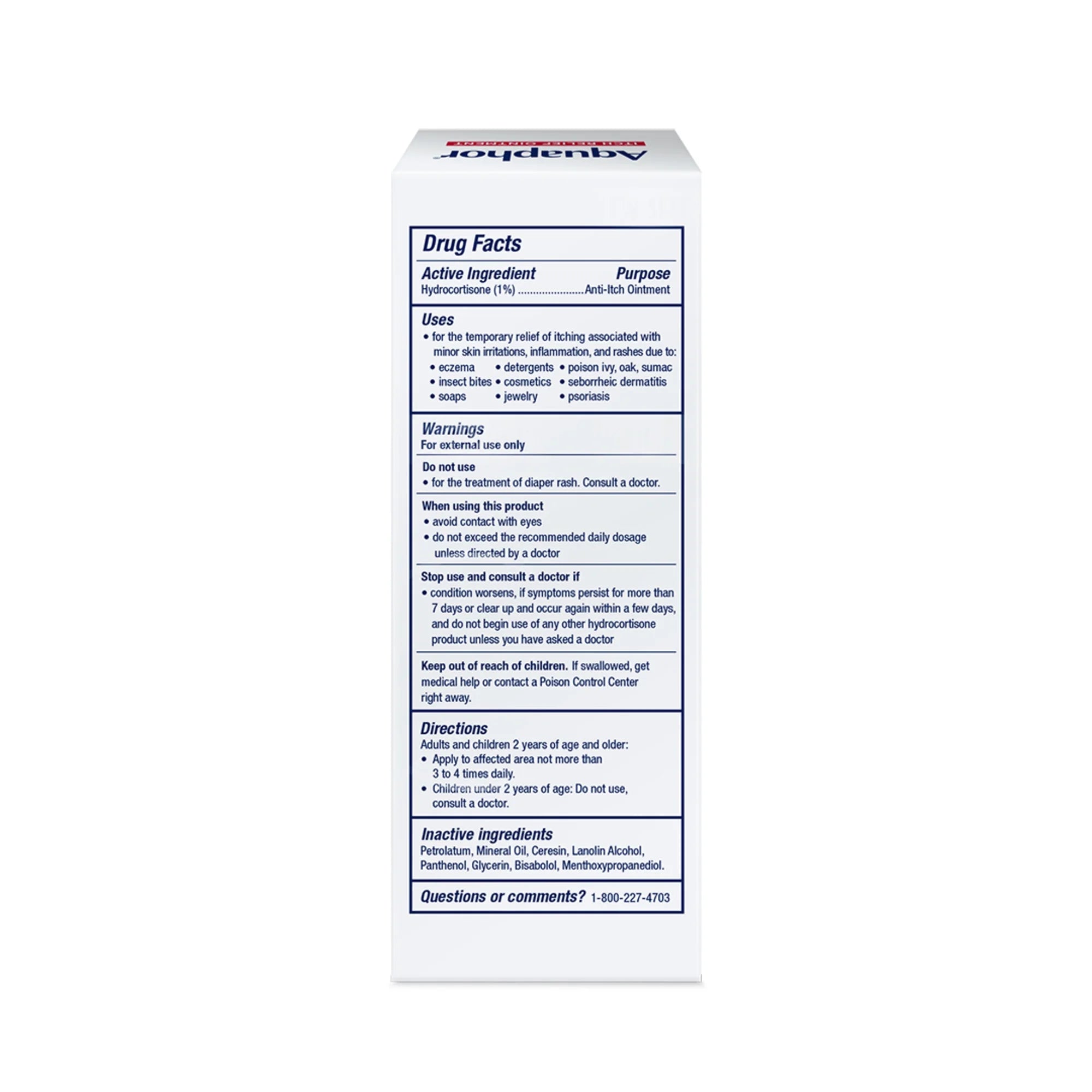 Aquaphor Itch Relief Ointment, 1% Hydrocortisone Anti-Itch Cream, Fast-Acting, 2 Oz