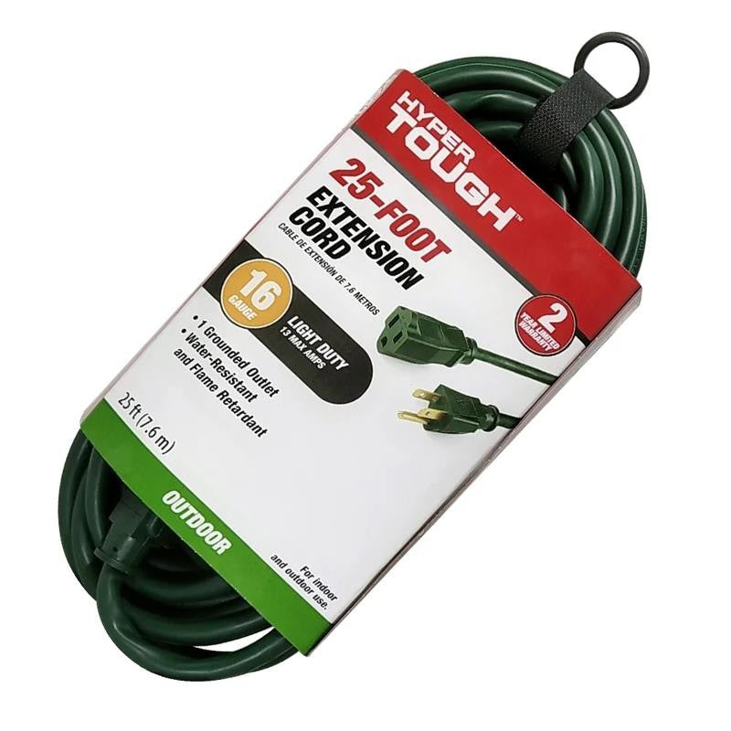 25FT 16AWG 3 Prong Green Single Outlet Outdoor Extension Cord