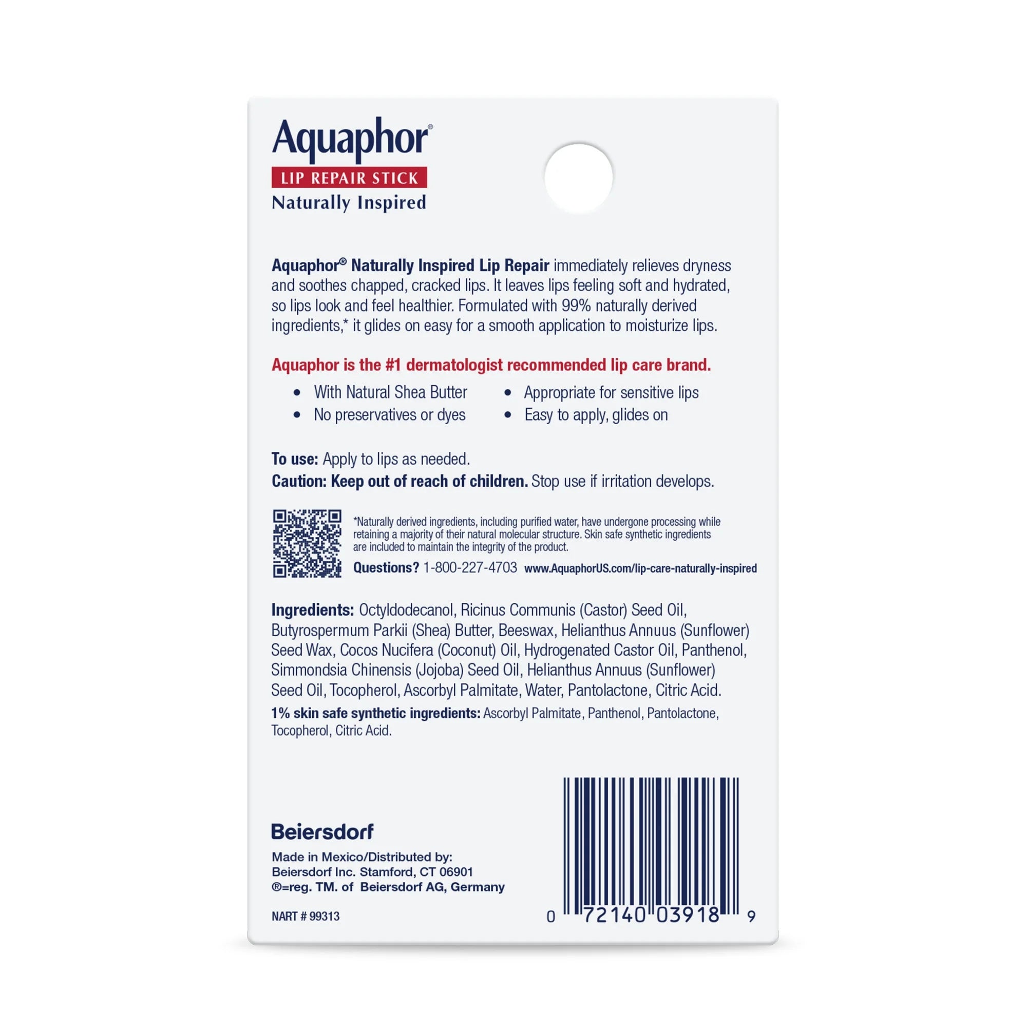 Aquaphor Naturally Inspired Lip Repair Sticks, Lip Balm with Coconut Oil, Pack of Two 0.17 Oz Sticks
