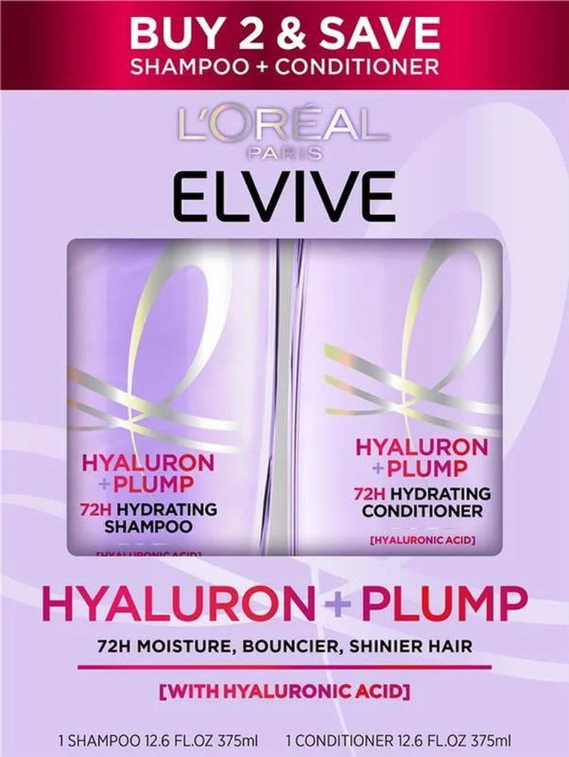 Elvive Hyaluron Plump Squeeze Hydrating Shampoo Conditioner Kit, 72Hr Intense Mo