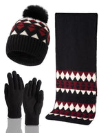 3 PCS Winter Hat Scarf Gloves Set, Long Scarf Neck Warmer Beanie with Pom Pom To