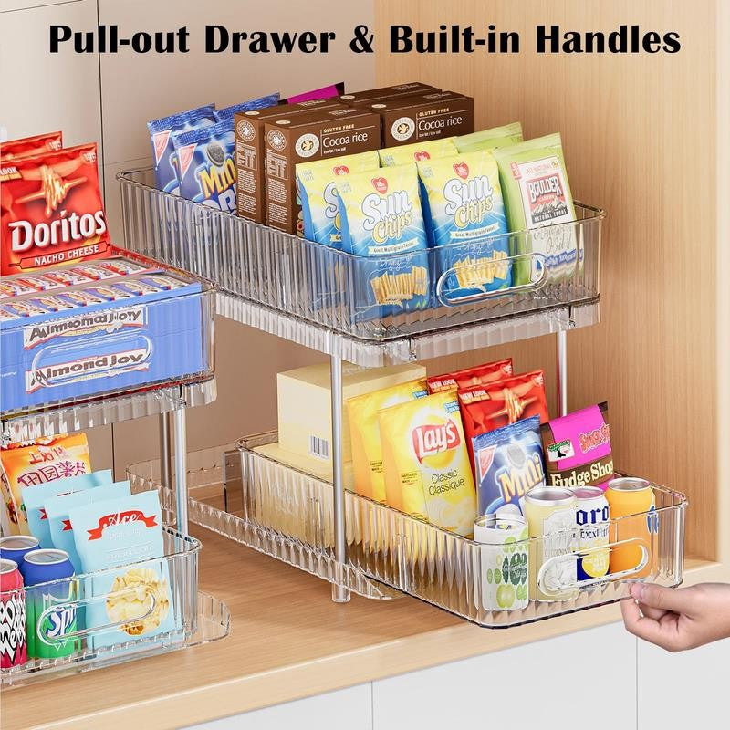 2 Pack Pull Out Bathroom Cabinet under Sink Organizers and Storage, 2 Tier Clear