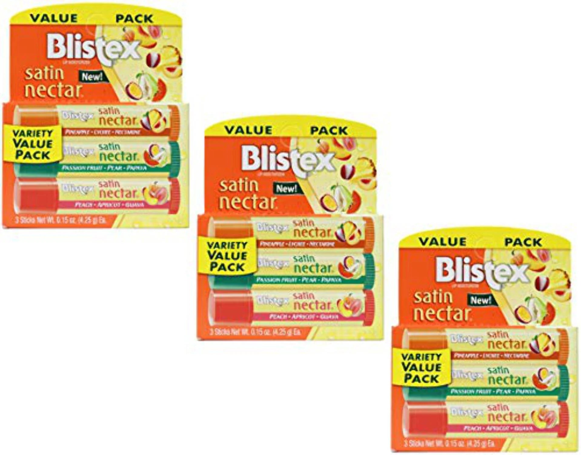 Blistex Satin Nectars Lip Balm with Fruit Extracts & Vitamin E, 3 Pk