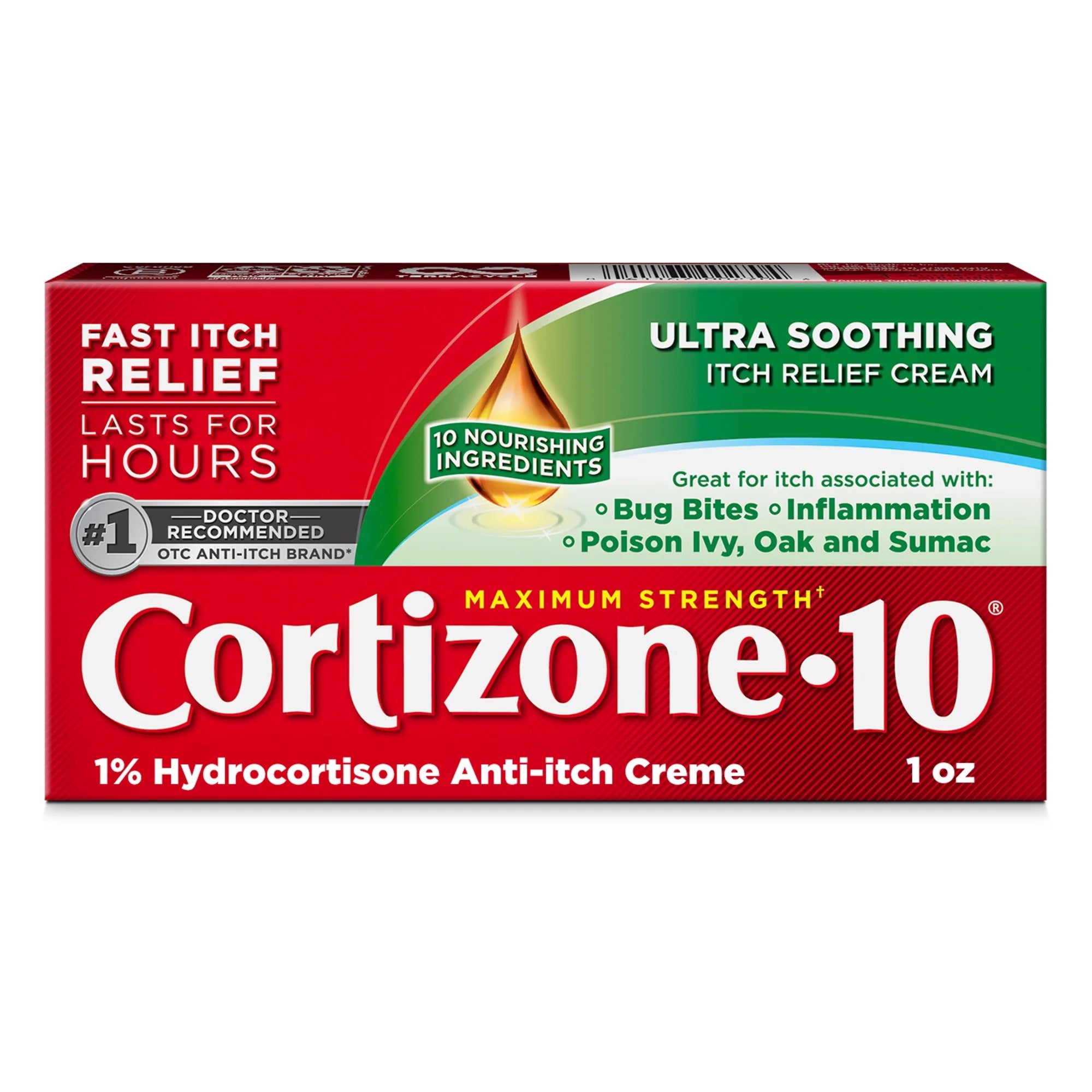 Cortizone-10 Maximum Strength Ultra Soothing Itch Relief Cream, 1% Hydrocortisone, Fast-Acting, Anti-Itch Cream for Bug Bites, Rash, Eczema, Psoriasis, Poison Ivy, Oak, Sumac & More, 1 Oz