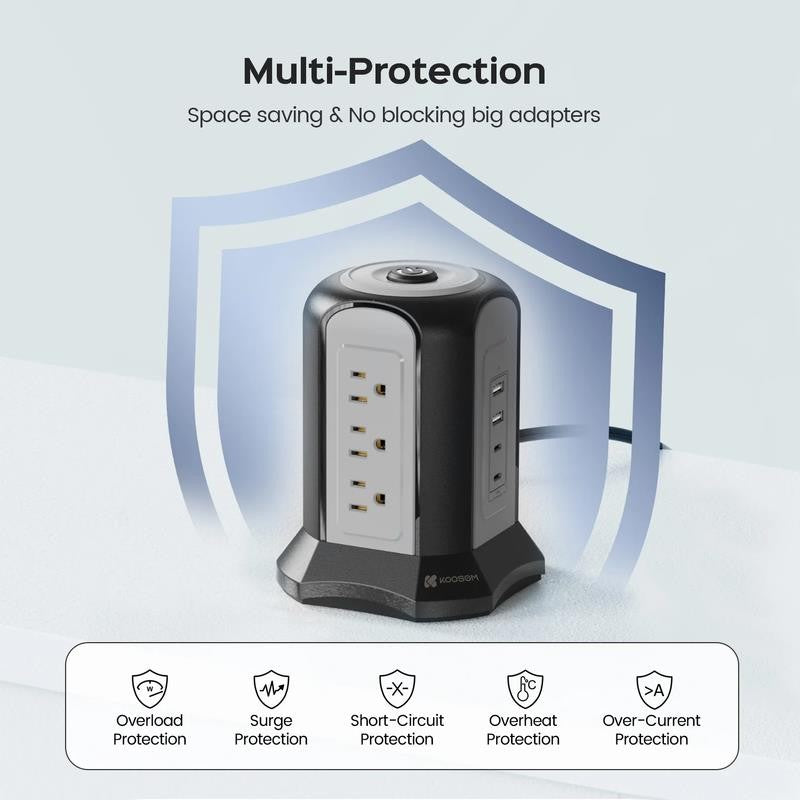 13 Outlets Power Strip Tower, USB C Surge Protector Charging Station, 4 USB Port