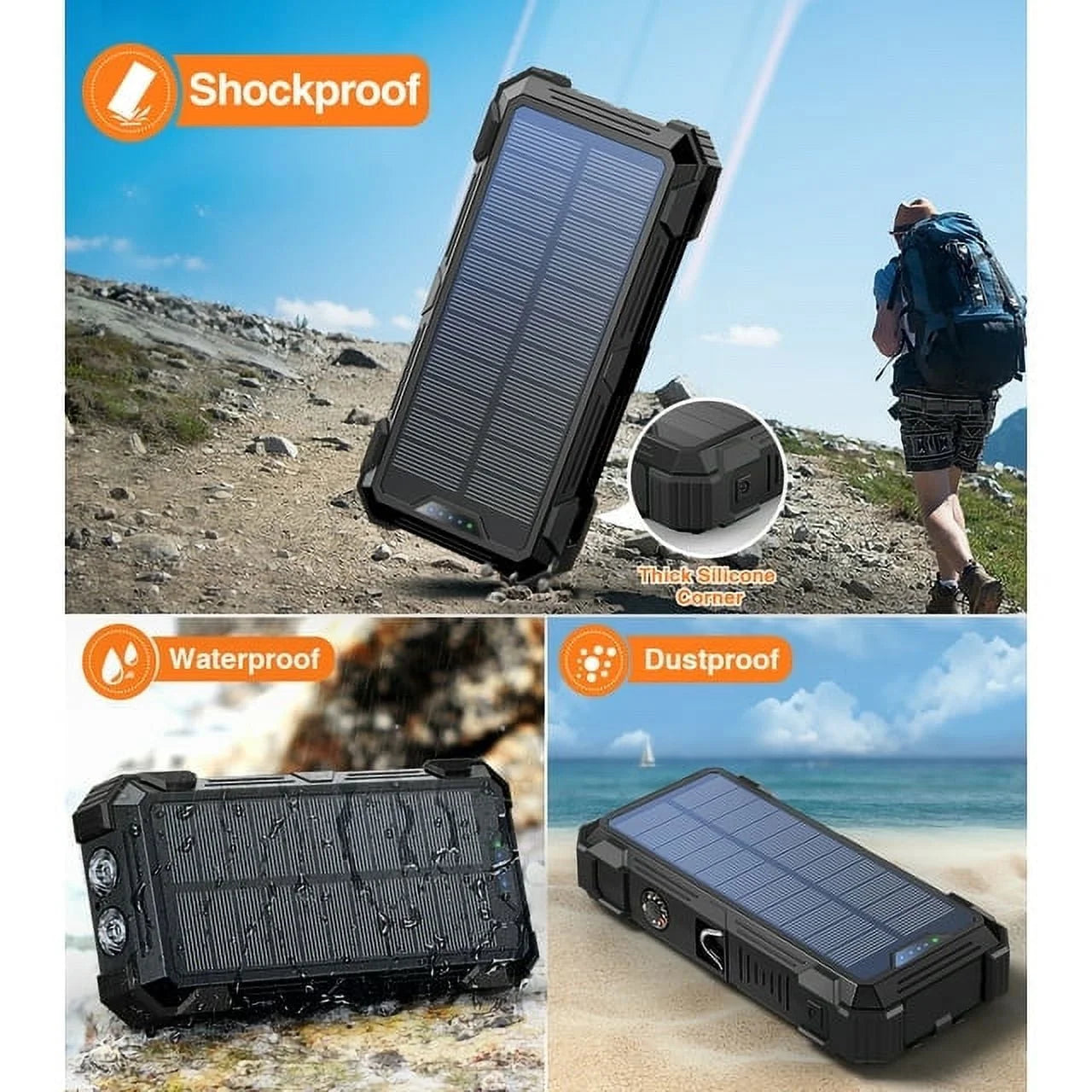 42800Mah Solar Charger Power Bank 15W Fast Charging Portable Charger with 4 Cables, USB Battery Pack Compatible with Iphone & Android Cell Phone