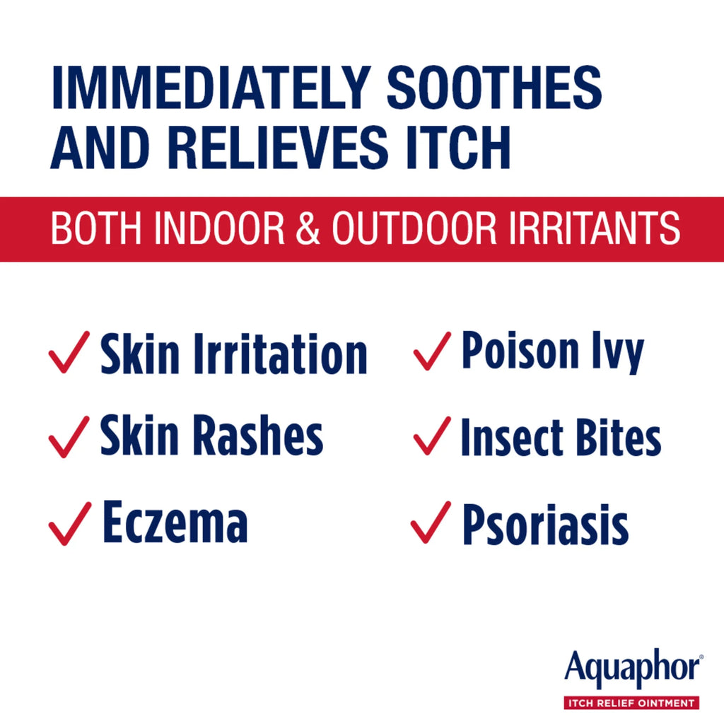 Aquaphor Itch Relief Ointment, 1% Hydrocortisone Anti-Itch Cream, Fast-Acting, 2 Oz