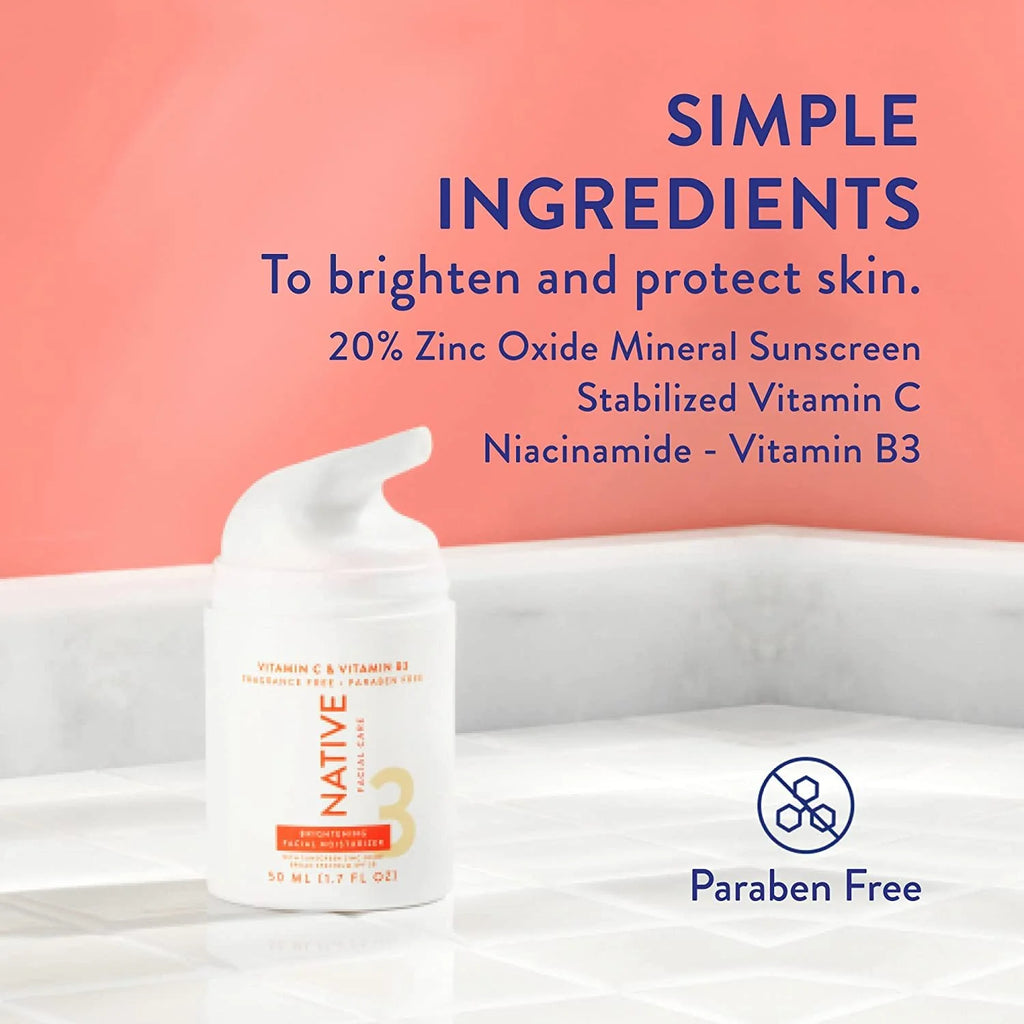 Native Facial Moisturizer with Vitamin C and Niacinamide, Brightening, SPF 30, 1.7 Oz