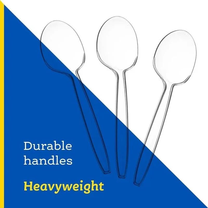 Clear Plastic Soup Spoons Heavy Duty Disposable Silverware, 100-Pack