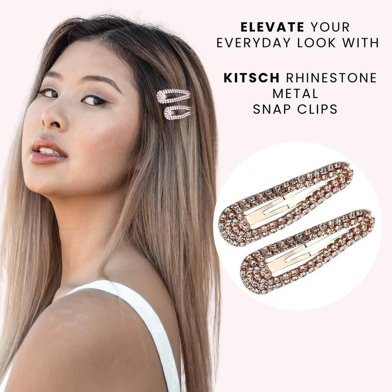 Clip Snap Rhinestone Hair Clip, Gold, 2 Ct