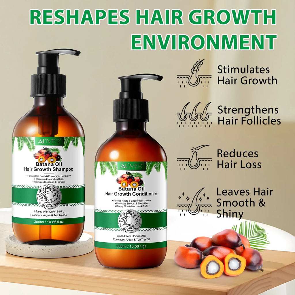 Aliver Batana Shampoo and Conditioner Set | Reduce Breakage Deep Moisturizing for Men & Women 10.56 Fl.Oz X2