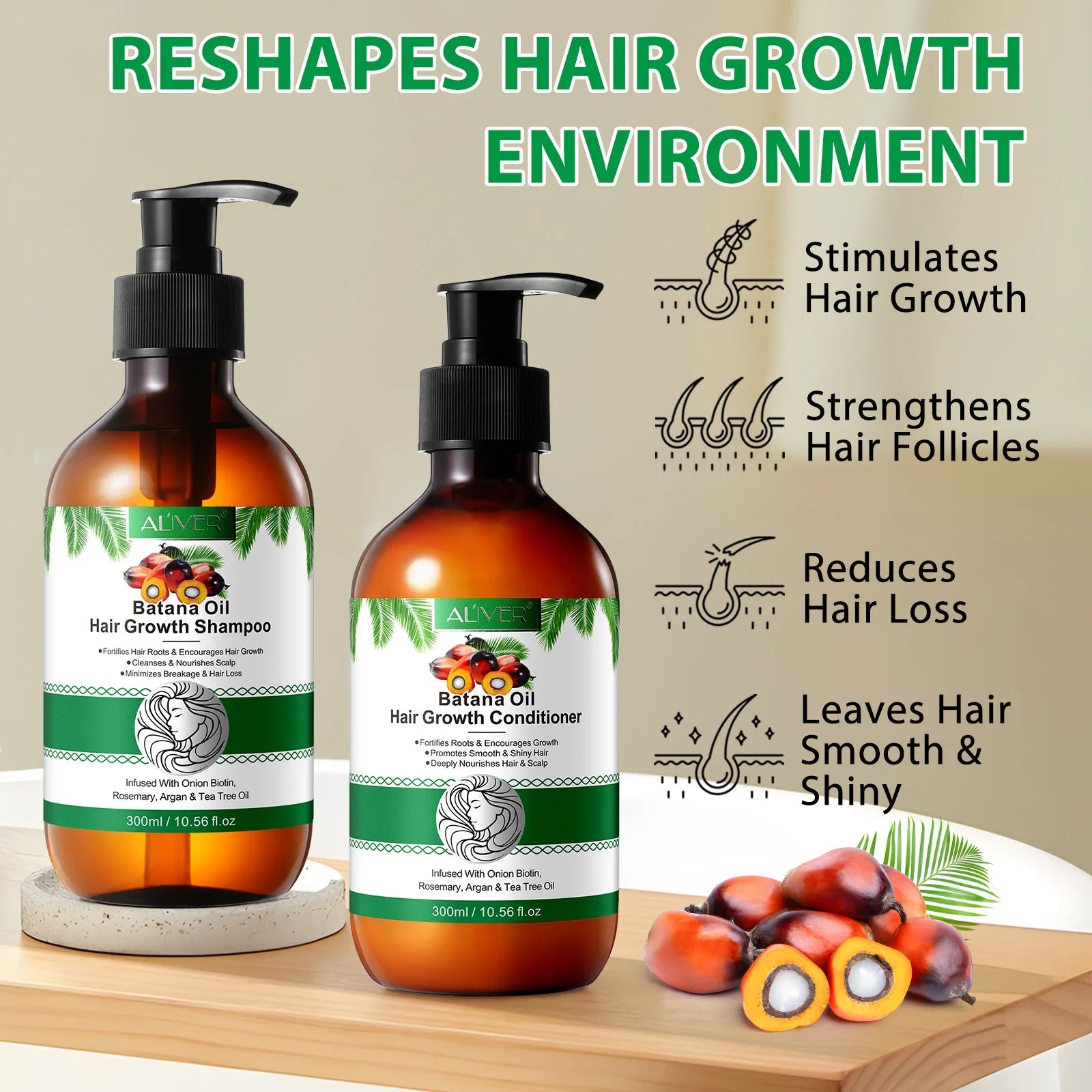 Aliver Batana Shampoo and Conditioner Set | Reduce Breakage Deep Moisturizing for Men & Women 10.56 Fl.Oz X2