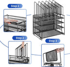 4-Tier Mesh Desk File Organizer,5 Vertical File Holder and Handle for Home Office (New Vertical Holder-Black)