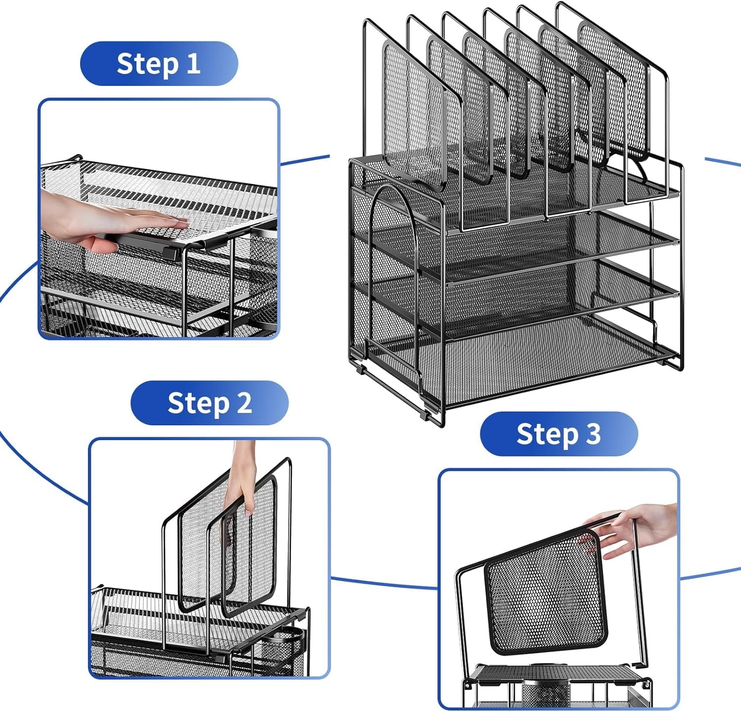 4-Tier Mesh Desk File Organizer,5 Vertical File Holder and Handle for Home Office (New Vertical Holder-Black)