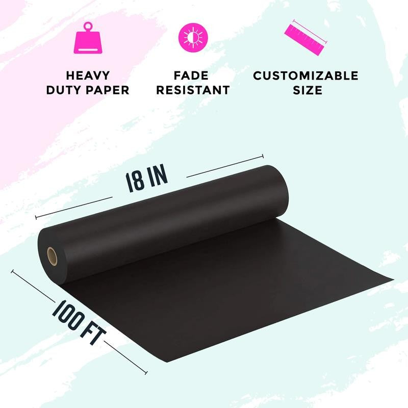 Black Kraft Paper Roll - 18 Inch X 100 Feet - USA Made - Wrapping Paper for Pack