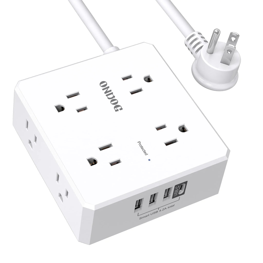6 Ft Extension Cord Power Strip with 4 USB Ports Widely Surge Protector Outlets