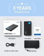 10000Mah Power Bank, Slimmest 15W Portable Charger Compatible with Iphone & Samsung, High-Speed Charging Battery Pack, USB-C Cables, Black