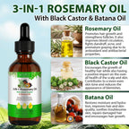 3-IN-1 Rosemary Oil with Black Castor & Batana Oil, 100% Pure & Natural, Hair Care & Skin Care, Organic Cold-Pressed, Cruelty-Free & Vegan, 2.02 Fl Oz