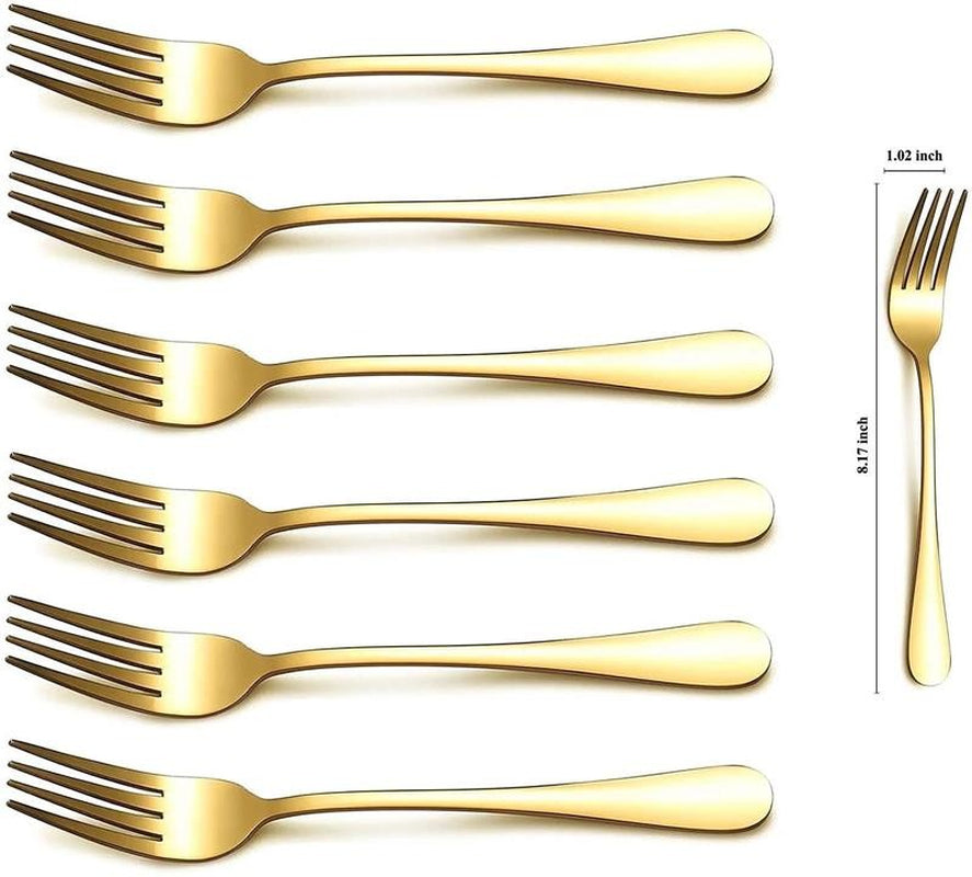 Gold Dinner Fork 6 Pieces, Stainless Steel 8.17 " Fork Wedding Silverware Set