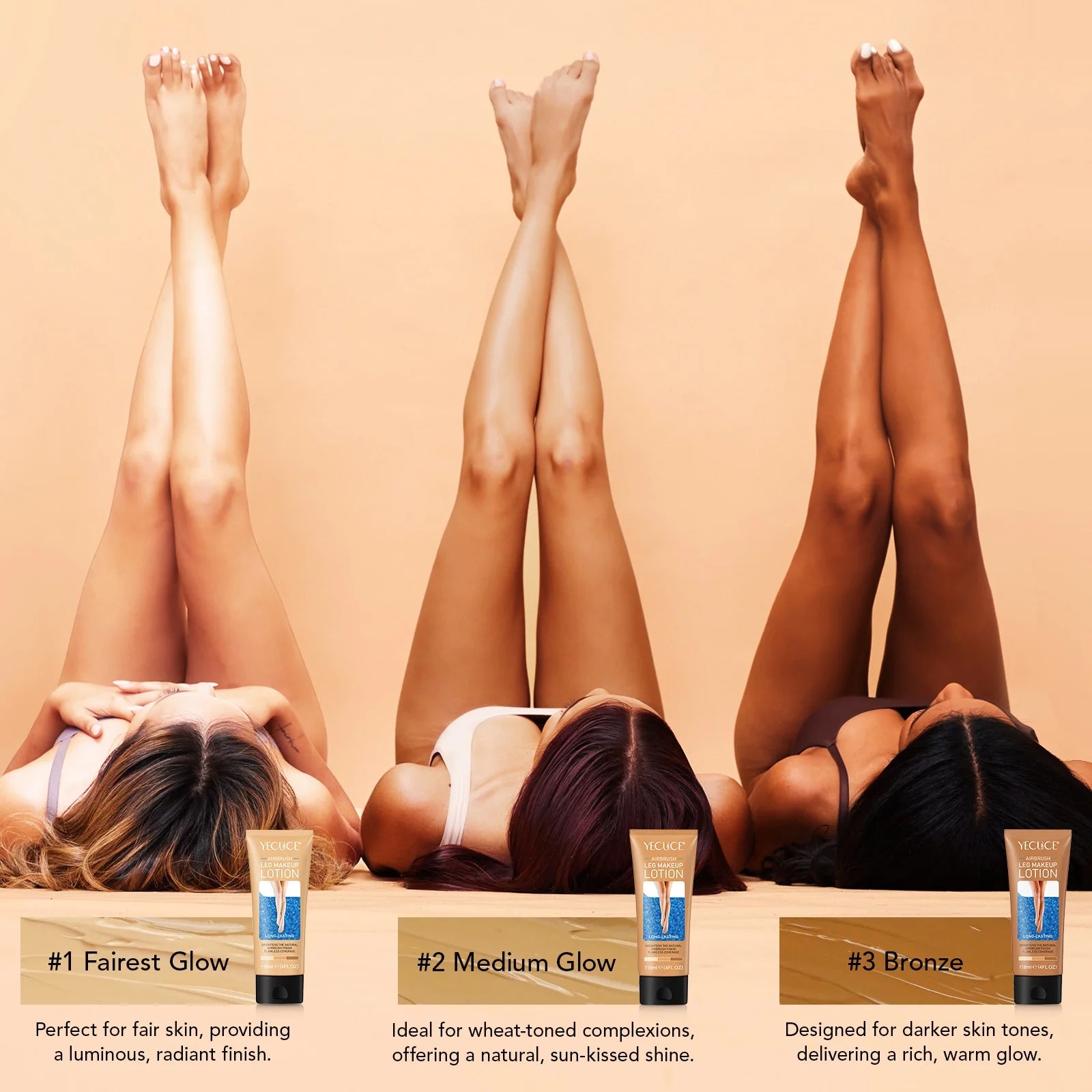 Airbrush Legs Lotion, Flawlessly Covers Leg Imperfections, Long Lasting & Waterproof Leg Makeup Cream,#2 Medium Glow