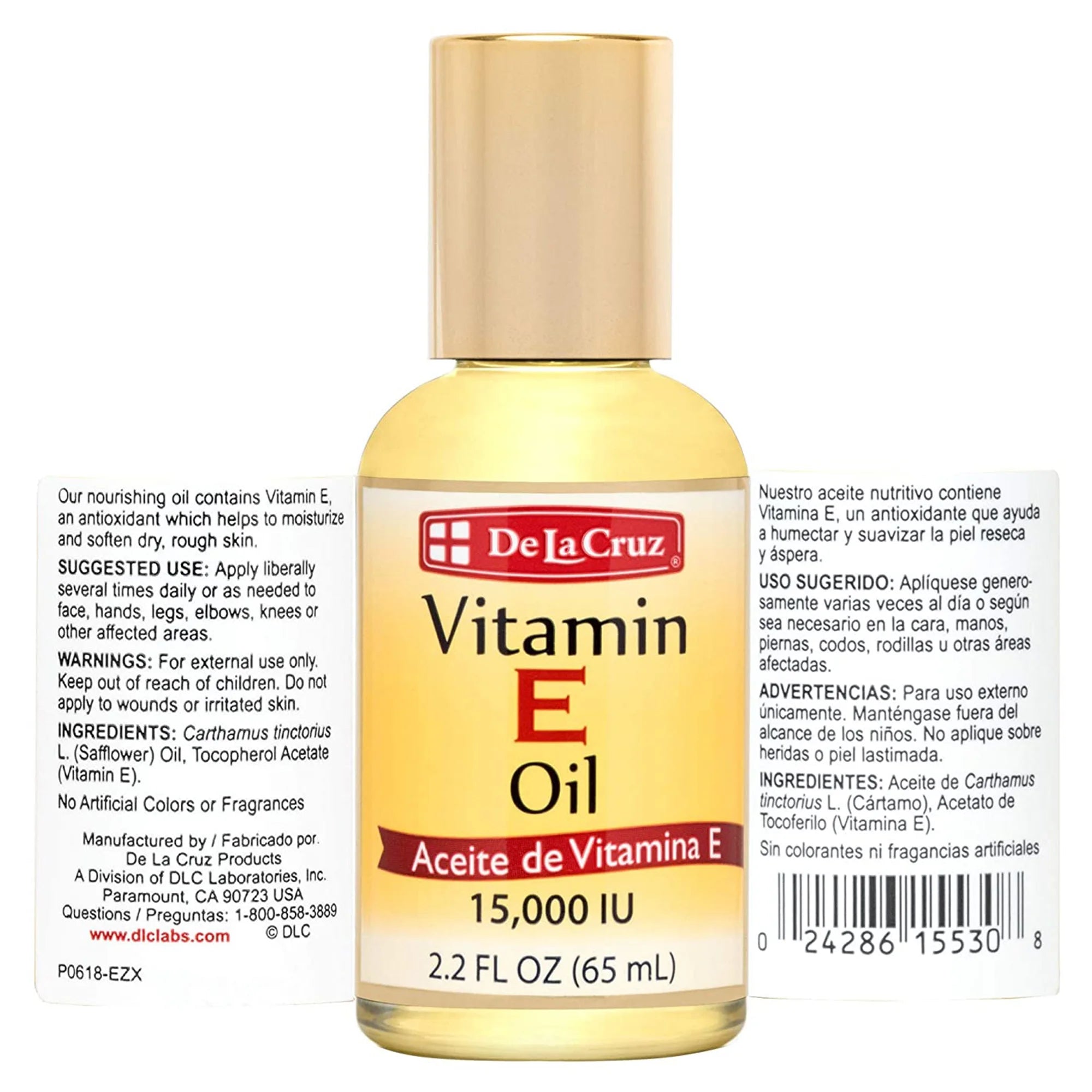 De La Cruz Vitamin E Oil, with Safflower for Skin, Hair, Face and Body, 15,000 IU, 2.2 FL Oz