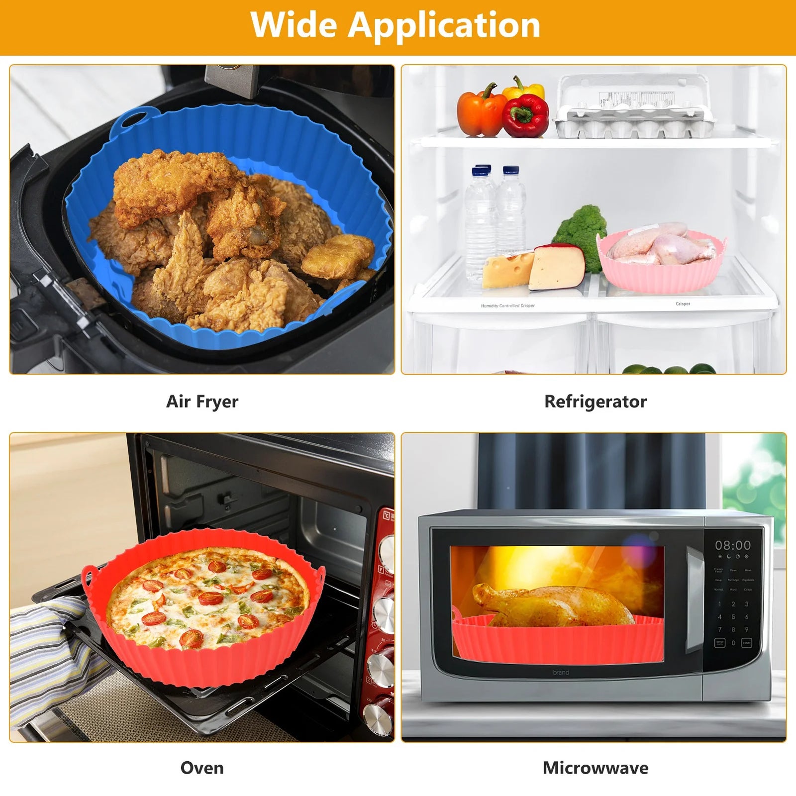 3 Pack Air Fryer Silicone Liners Pot for 3 to 5 QT, Air Fryer Silicone Basket Bo